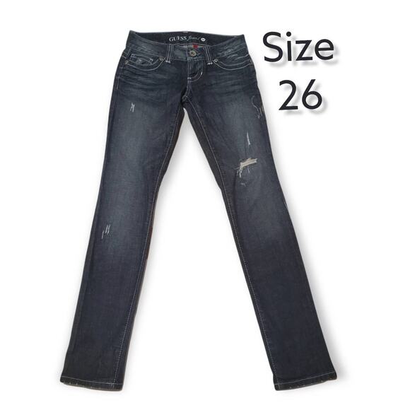 GUESS Los Angeles Daredevil Skinny Leg Stretch Distressed Blue Jeans - Picture 9 of 9